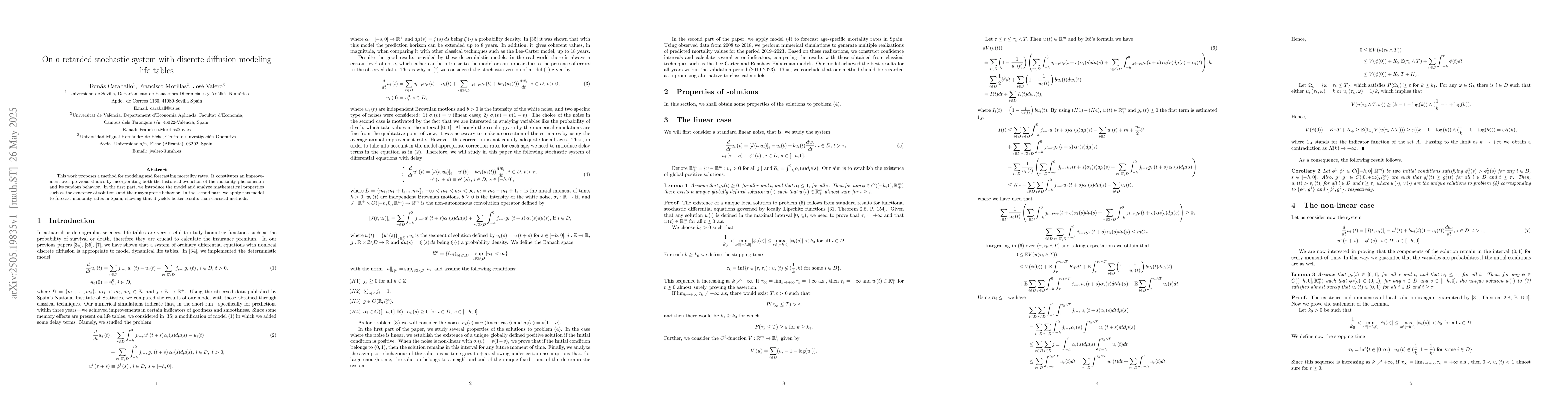 Thumbnail for On a retarded stochastic system with discrete diffusion modeling life
  tables