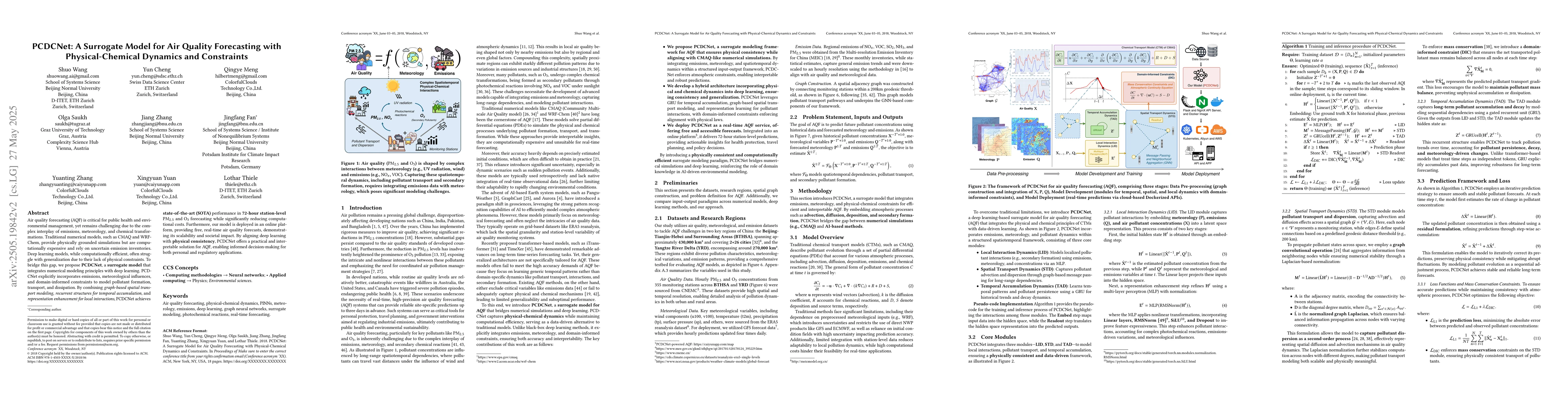Thumbnail for PCDCNet: A Surrogate Model for Air Quality Forecasting with
  Physical-Chemical Dynamics and Constraints