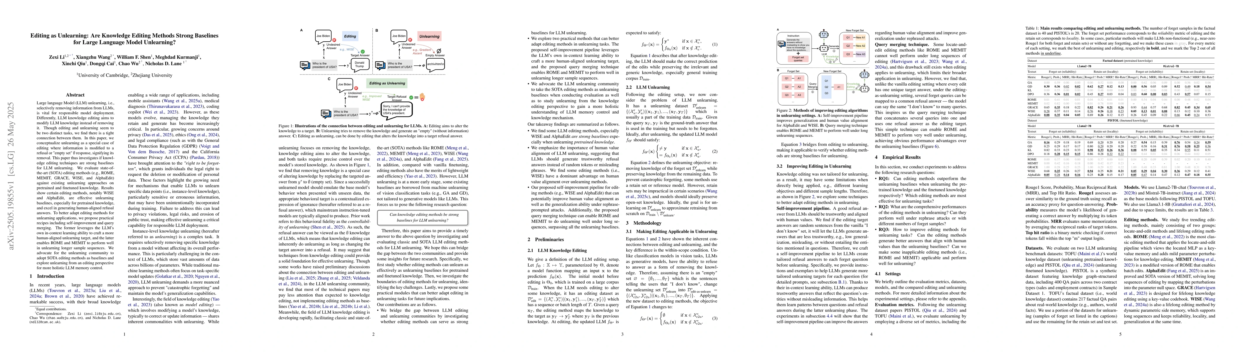 Thumbnail for Editing as Unlearning: Are Knowledge Editing Methods Strong Baselines
  for Large Language Model Unlearning?