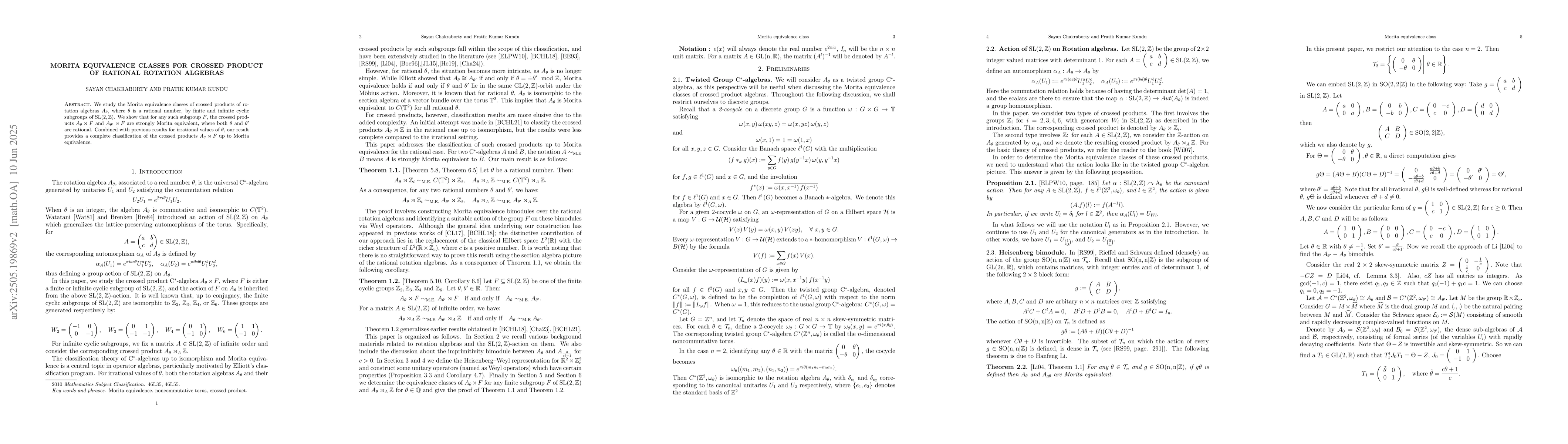 Thumbnail for Morita equivalence classes for crossed product of rational rotation
  algebras