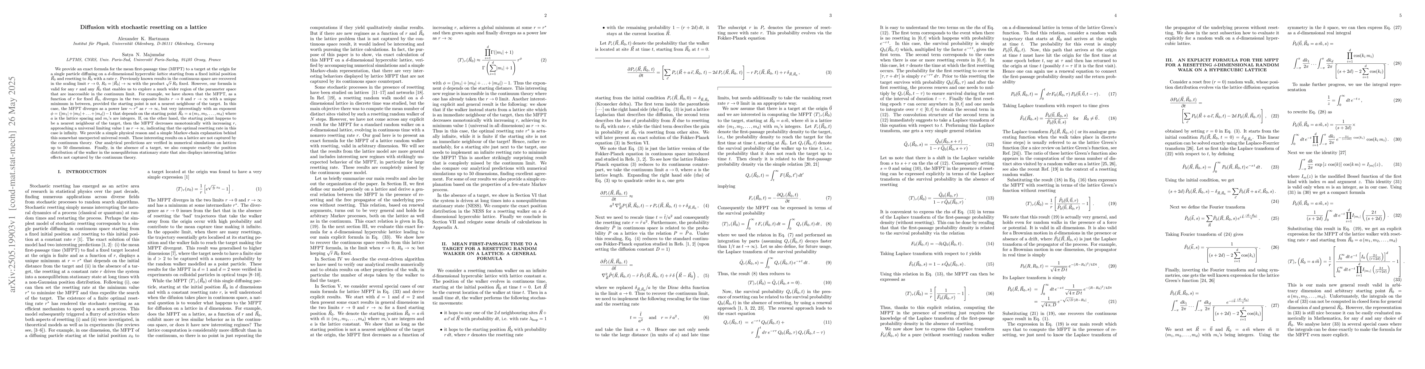 Thumbnail for Diffusion with stochastic resetting on a lattice