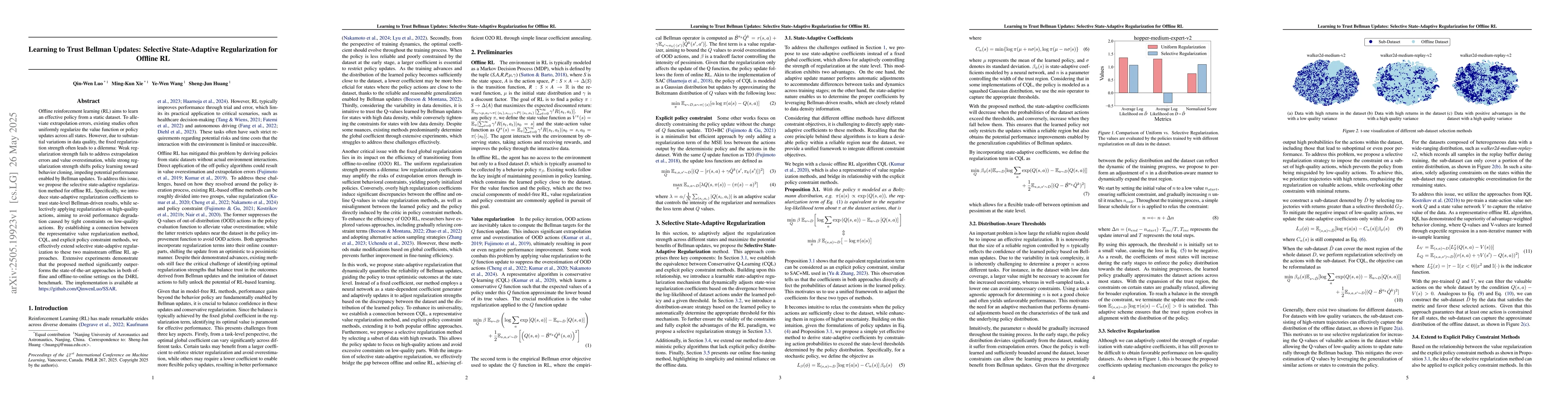 Thumbnail for Learning to Trust Bellman Updates: Selective State-Adaptive
  Regularization for Offline RL
