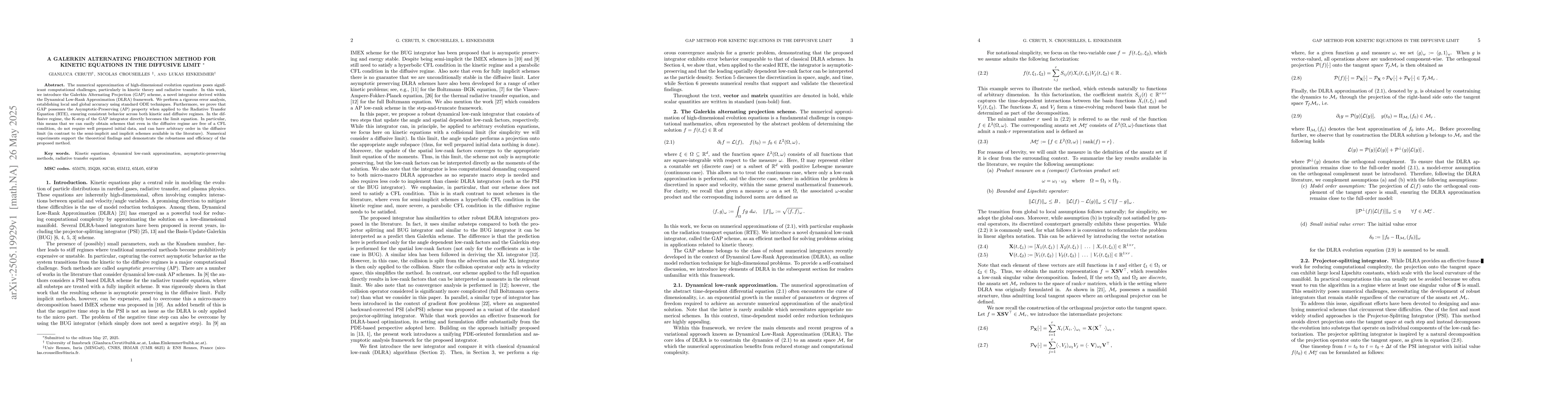 Thumbnail for A Galerkin Alternating Projection Method for Kinetic Equations in the
  Diffusive Limit
