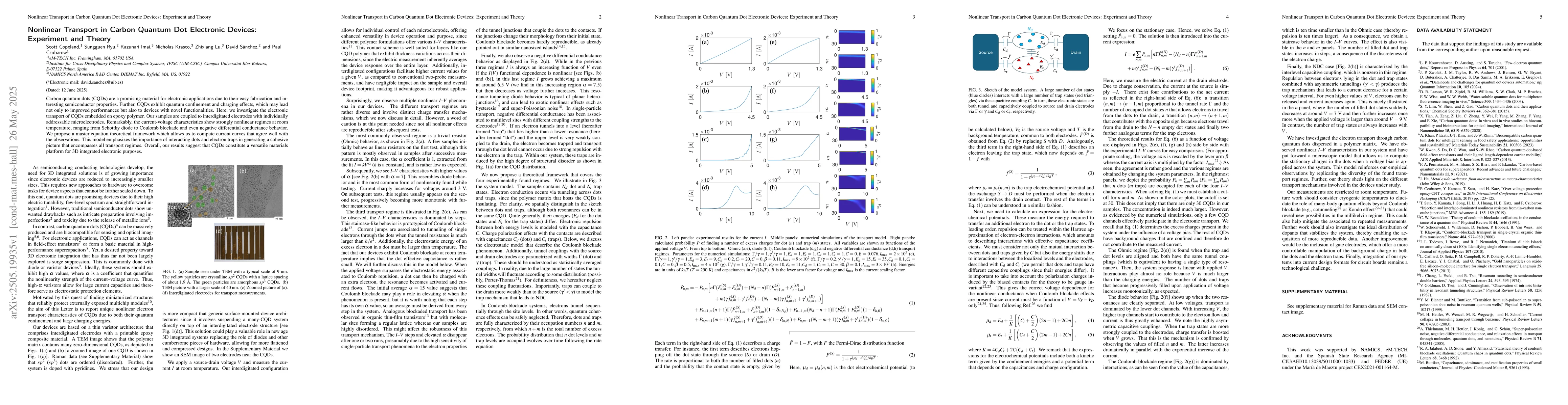 Thumbnail for Nonlinear Transport in Carbon Quantum Dot Electronic Devices: Experiment
  and Theory
