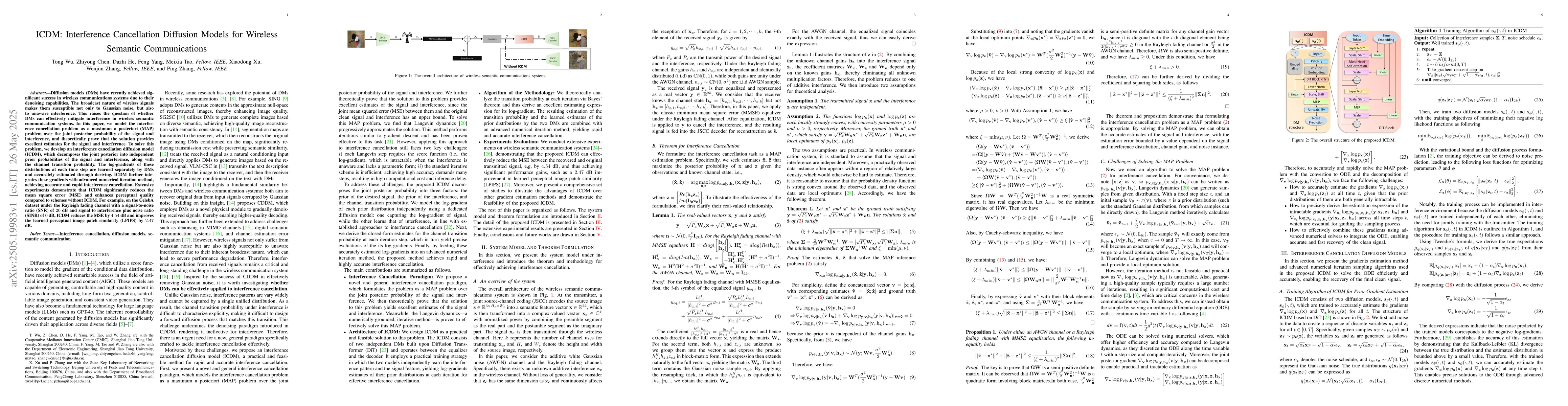 Thumbnail for ICDM: Interference Cancellation Diffusion Models for Wireless Semantic
  Communications