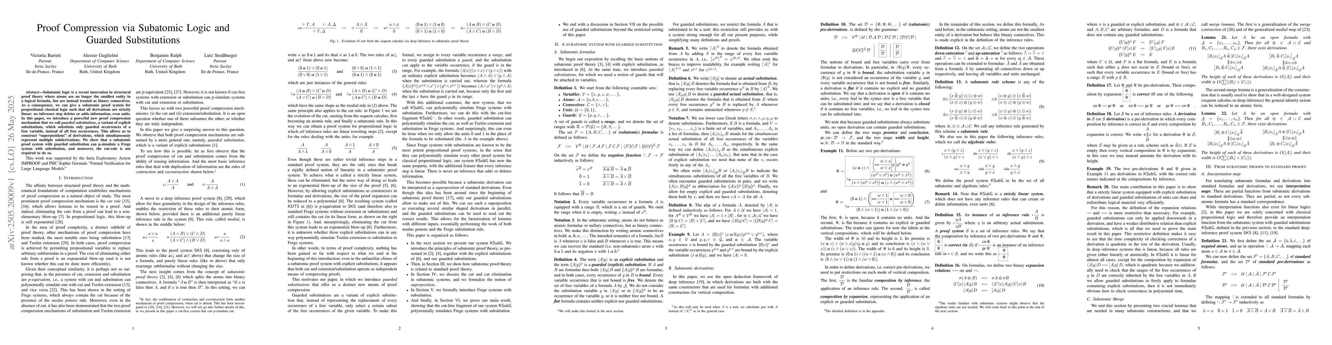 Thumbnail for Proof Compression via Subatomic Logic and Guarded Substitutions