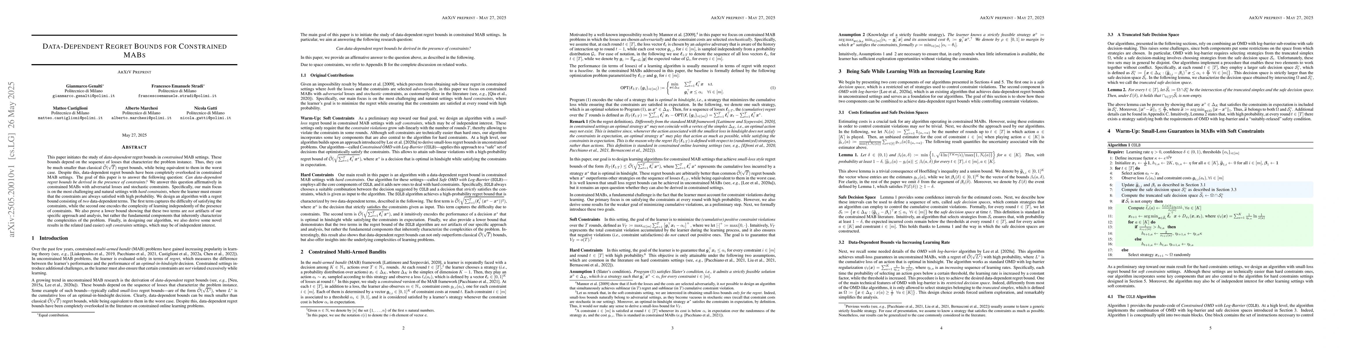 Thumbnail for Data-Dependent Regret Bounds for Constrained MABs