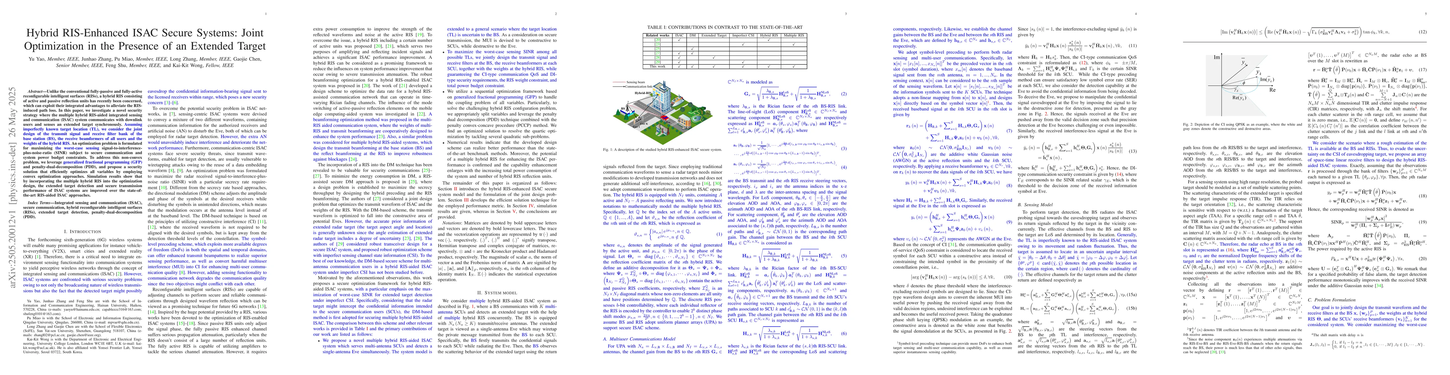Thumbnail for Hybrid RIS-Enhanced ISAC Secure Systems: Joint Optimization in the
  Presence of an Extended Target