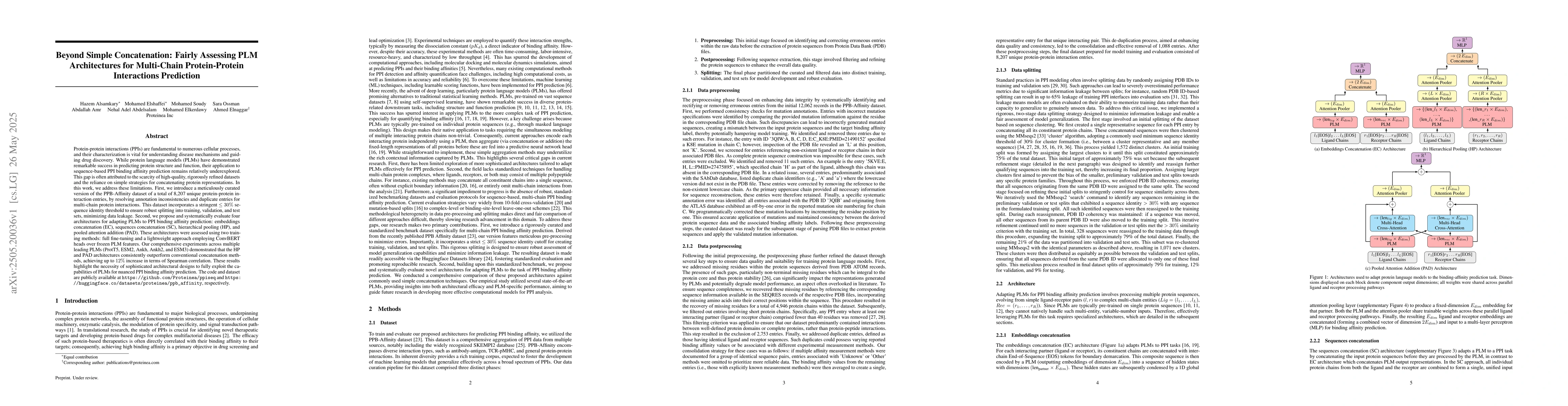 Thumbnail for Beyond Simple Concatenation: Fairly Assessing PLM Architectures for
  Multi-Chain Protein-Protein Interactions Prediction