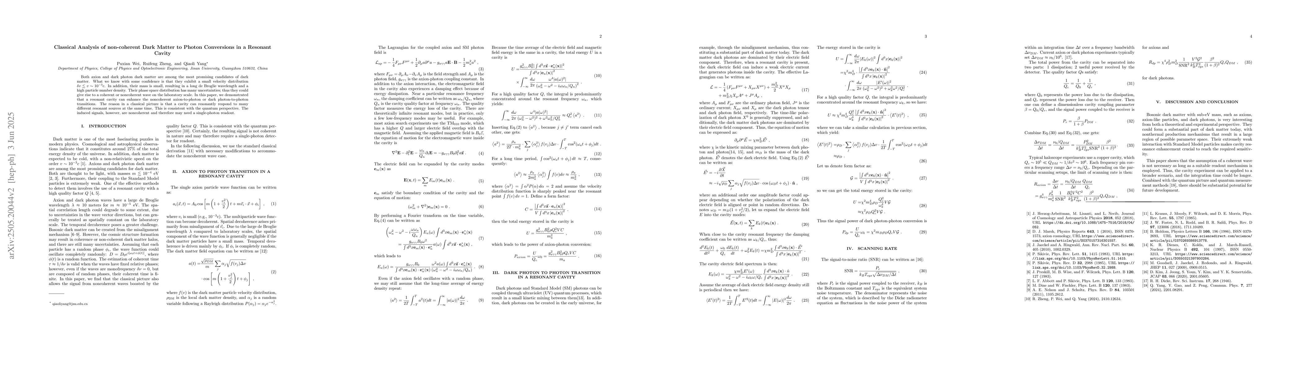 Thumbnail for Classical Analysis of Noncoherent Dark Matter to Photon Conversions in a
  Resonant Cavity