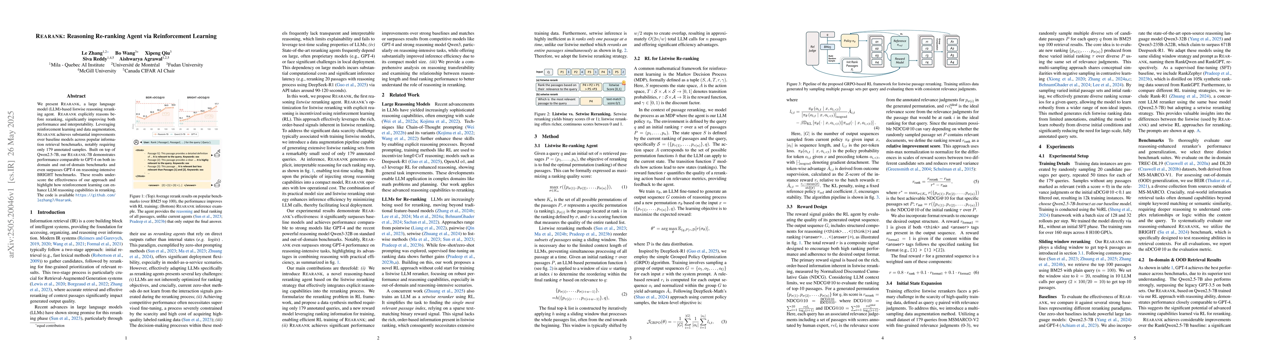 Thumbnail for REARANK: Reasoning Re-ranking Agent via Reinforcement Learning