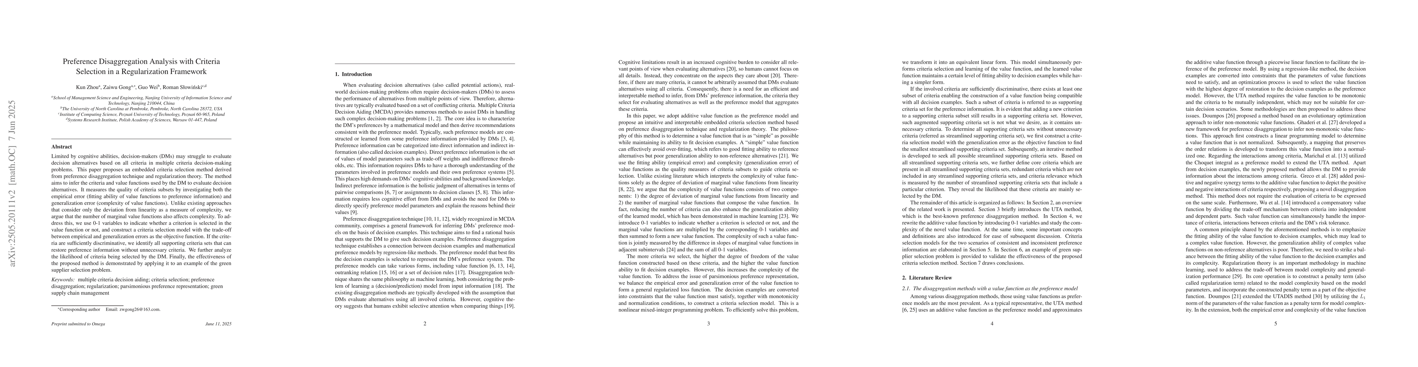 Thumbnail for Preference Disaggregation Analysis with Criteria Selection in a
  Regularization Framework