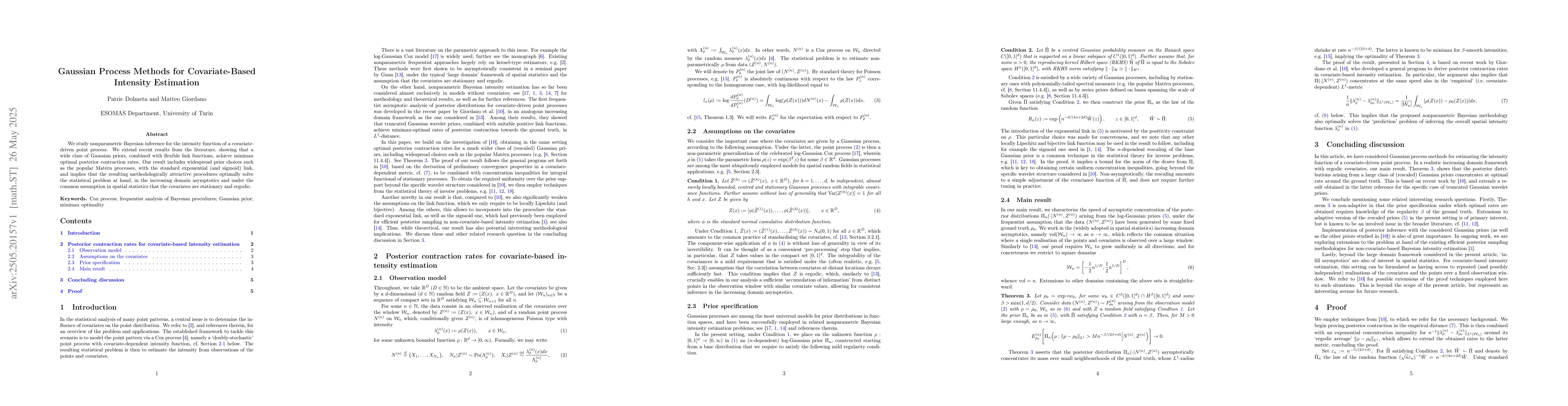 Thumbnail for Gaussian Process Methods for Covariate-Based Intensity Estimation
