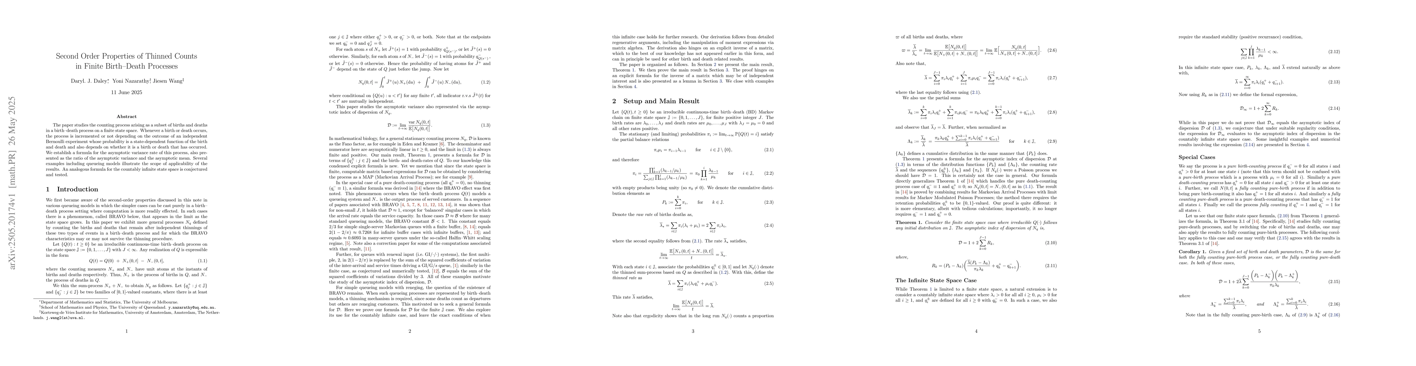 Thumbnail for Second Order Properties of Thinned Counts in Finite Birth--Death
  Processes
