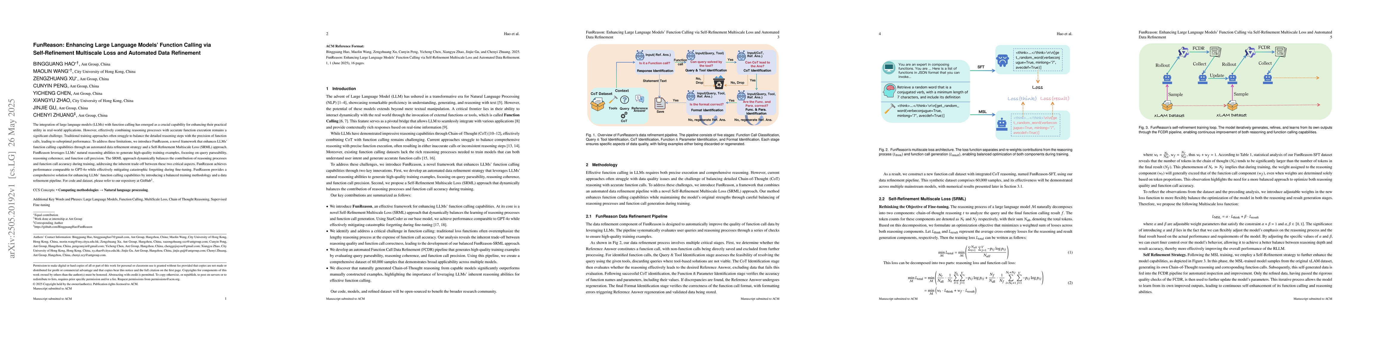 Thumbnail for FunReason: Enhancing Large Language Models' Function Calling via
  Self-Refinement Multiscale Loss and Automated Data Refinement