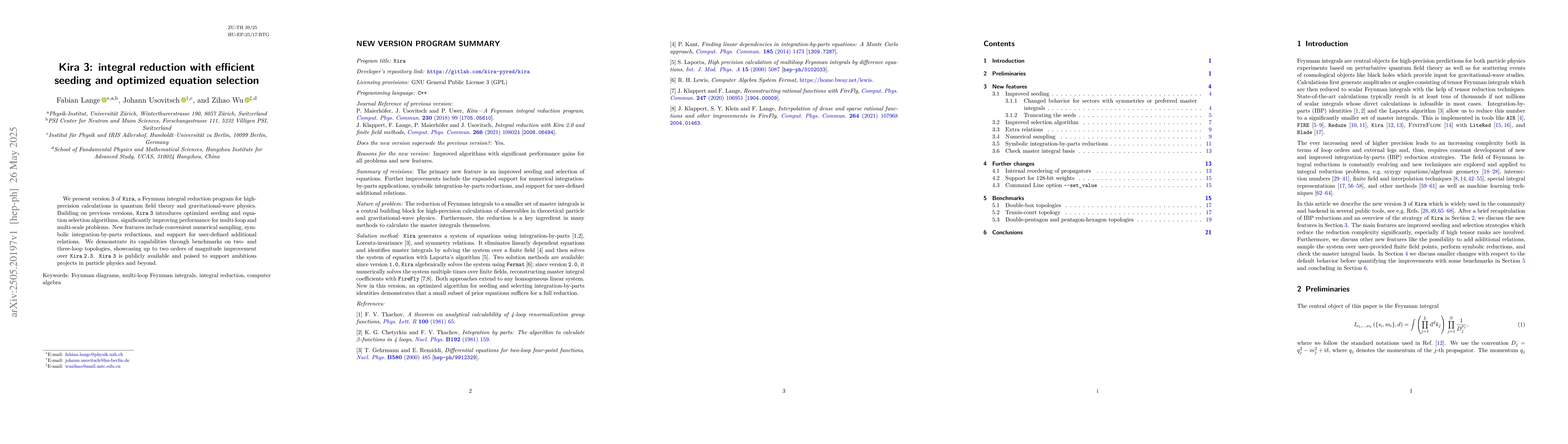 Thumbnail for Kira 3: integral reduction with efficient seeding and optimized equation
  selection