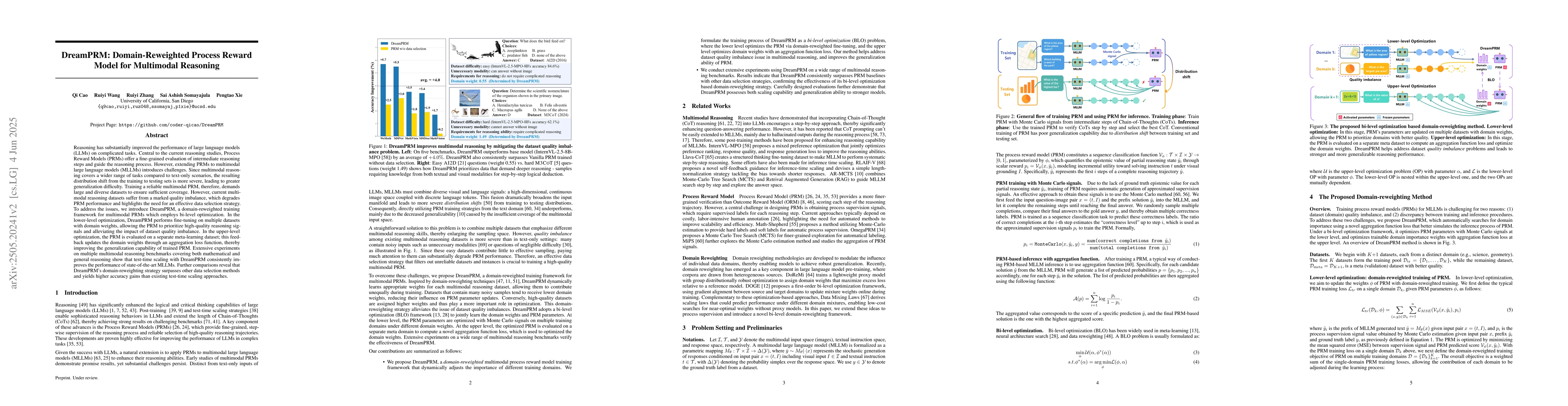 Thumbnail for DreamPRM: Domain-Reweighted Process Reward Model for Multimodal
  Reasoning