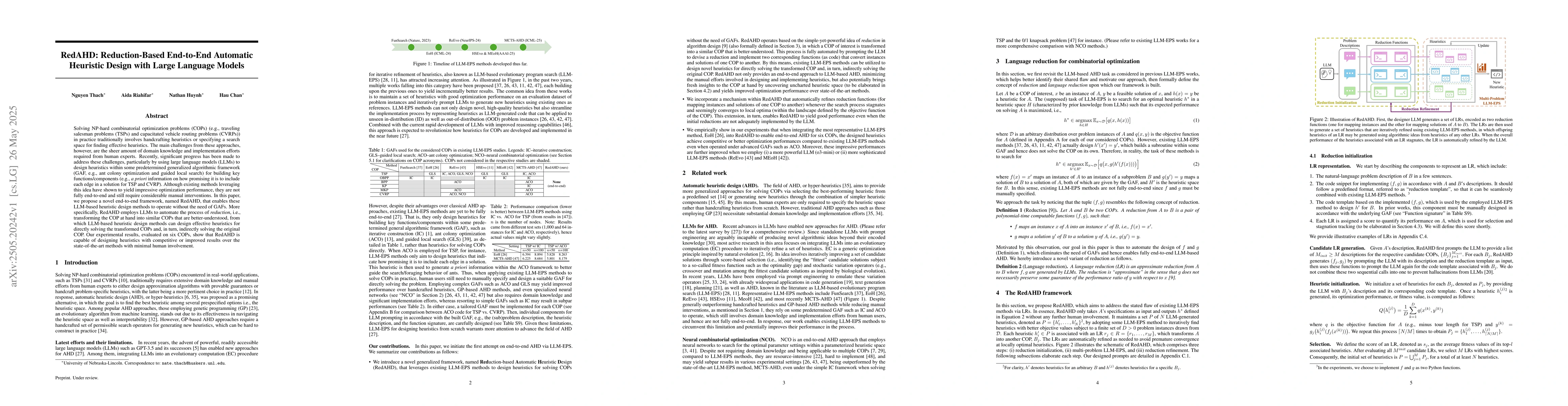 Thumbnail for RedAHD: Reduction-Based End-to-End Automatic Heuristic Design with Large
  Language Models
