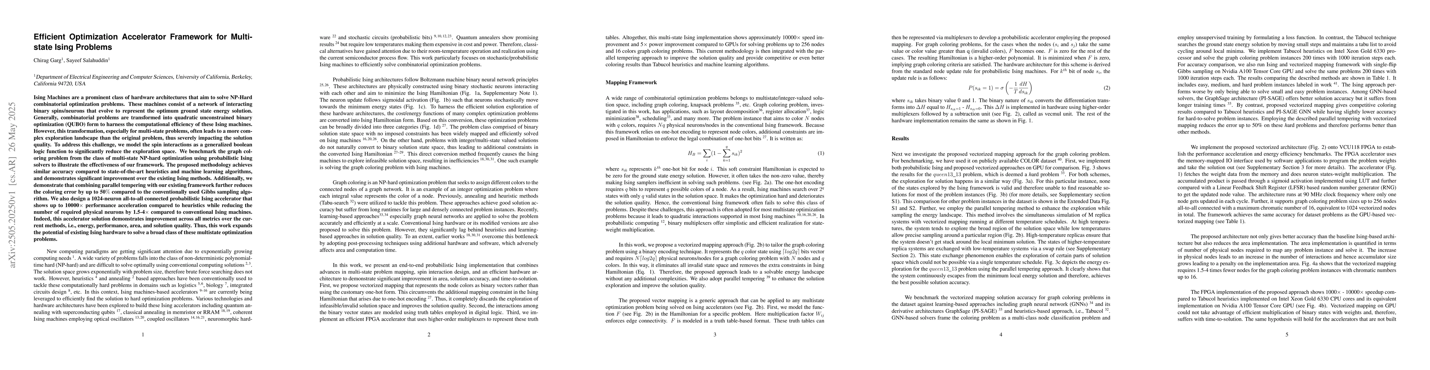 Thumbnail for Efficient Optimization Accelerator Framework for Multistate Ising
  Problems