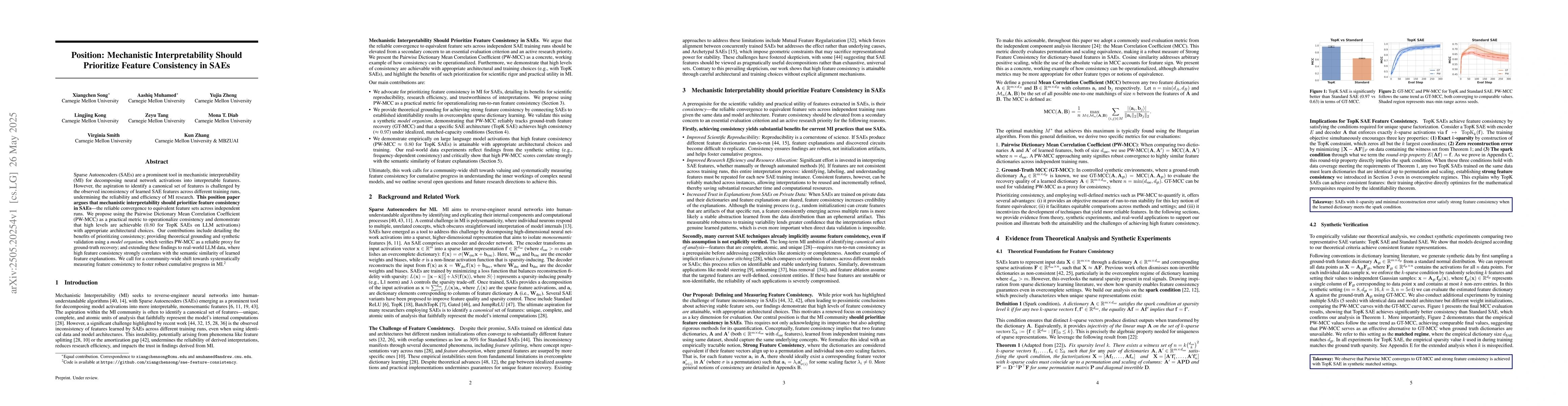 Thumbnail for Position: Mechanistic Interpretability Should Prioritize Feature
  Consistency in SAEs