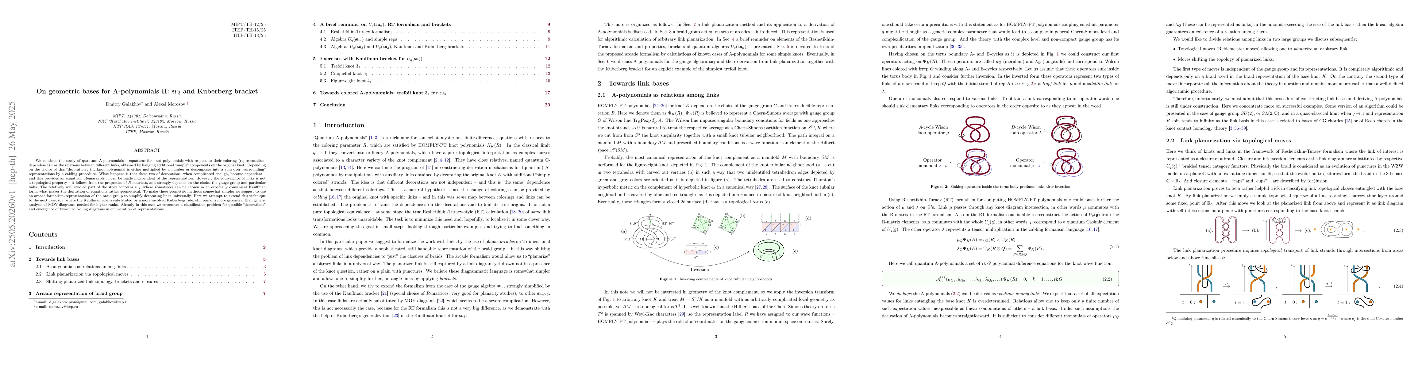 Thumbnail for On geometric bases for A-polynomials II: $\mathfrak{su}_3$ and Kuberberg
  bracket