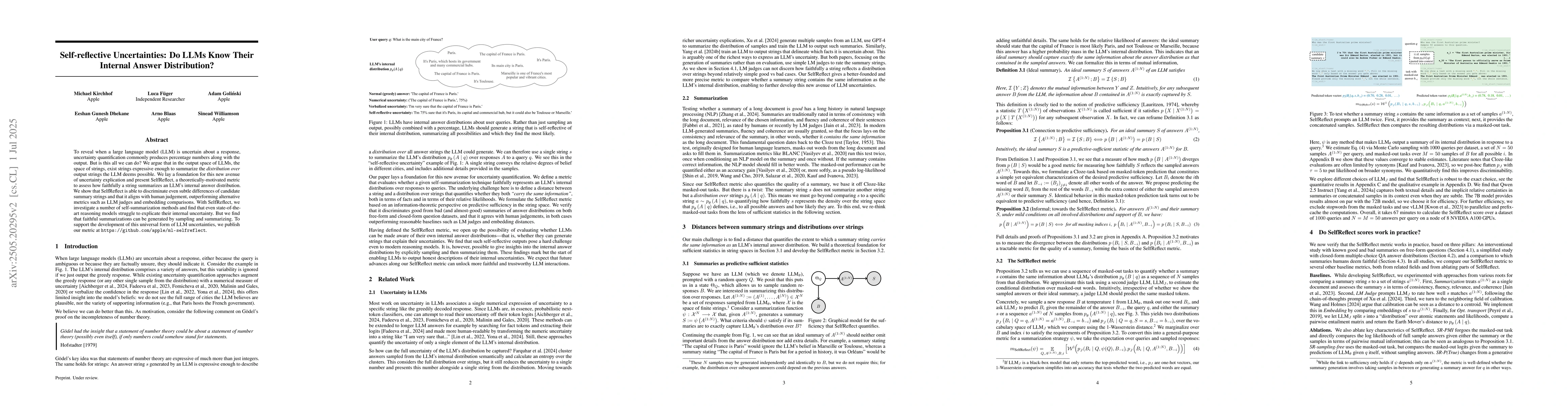 Thumbnail for Self-reflective Uncertainties: Do LLMs Know Their Internal Answer
  Distribution?