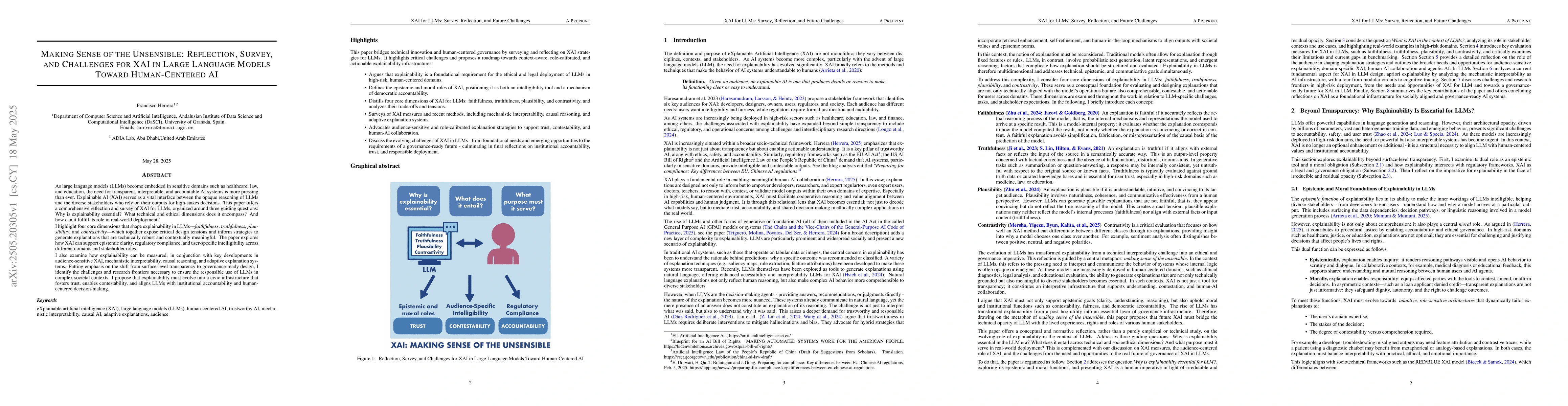 Thumbnail for Making Sense of the Unsensible: Reflection, Survey, and Challenges for
  XAI in Large Language Models Toward Human-Centered AI