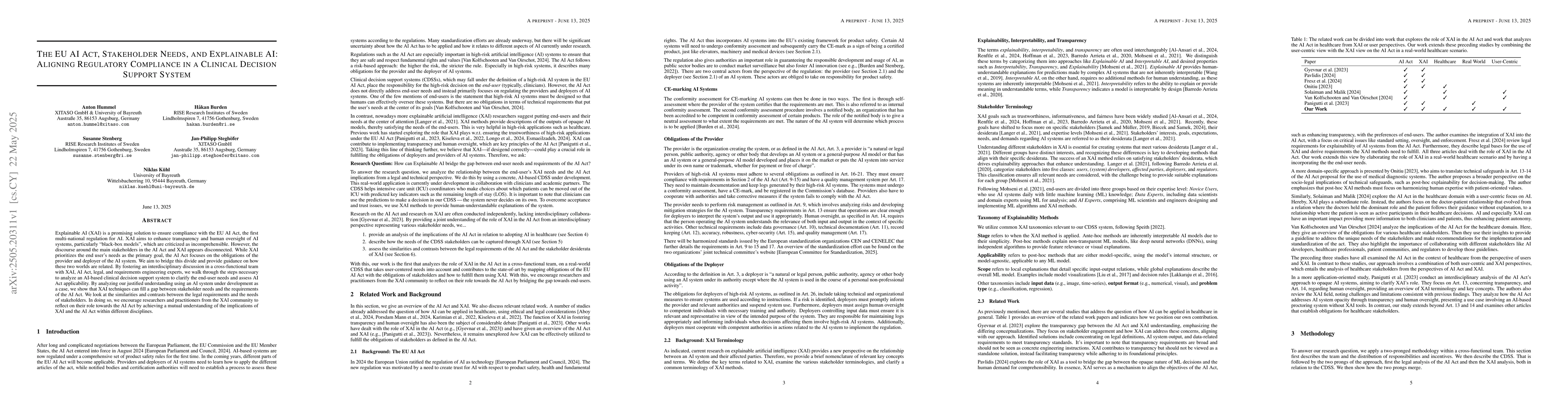 Thumbnail for The EU AI Act, Stakeholder Needs, and Explainable AI: Aligning
  Regulatory Compliance in a Clinical Decision Support System