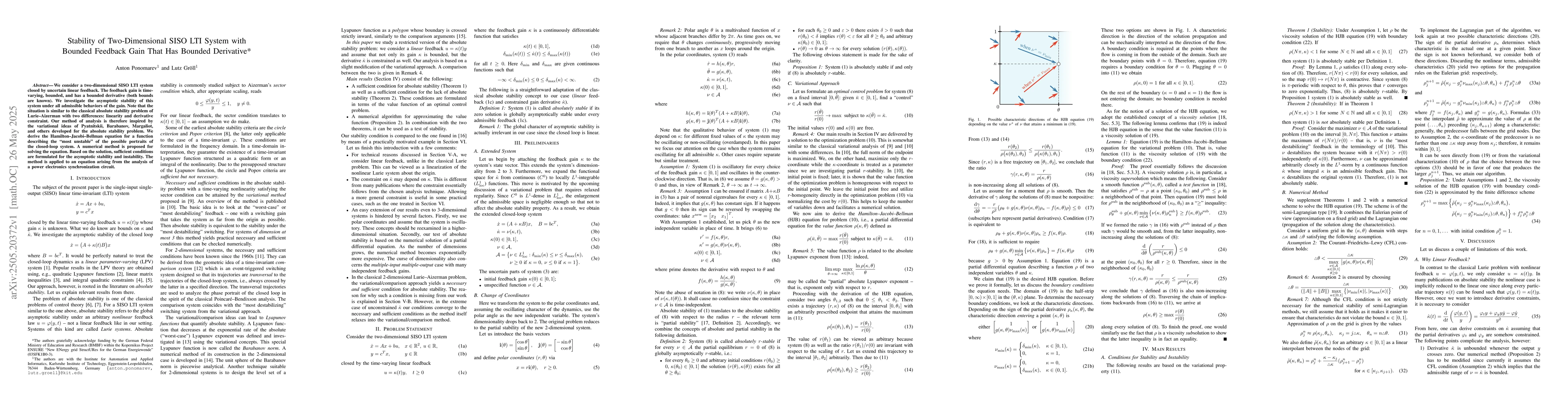 Thumbnail for Stability of two-dimensional SISO LTI system with bounded feedback gain
  that has bounded derivative