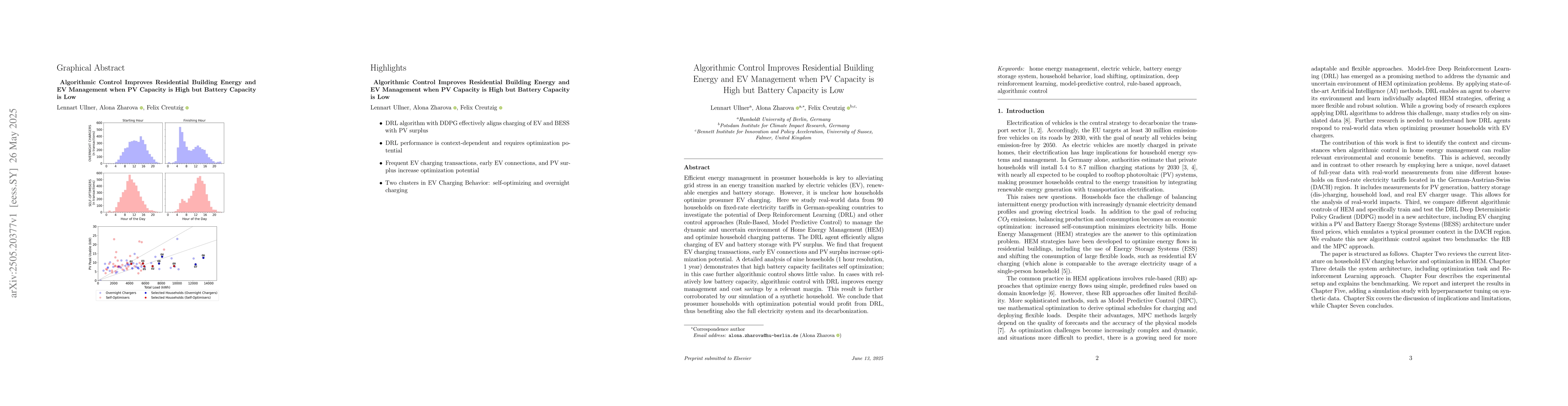 Thumbnail for Algorithmic Control Improves Residential Building Energy and EV
  Management when PV Capacity is High but Battery Capacity is Low
