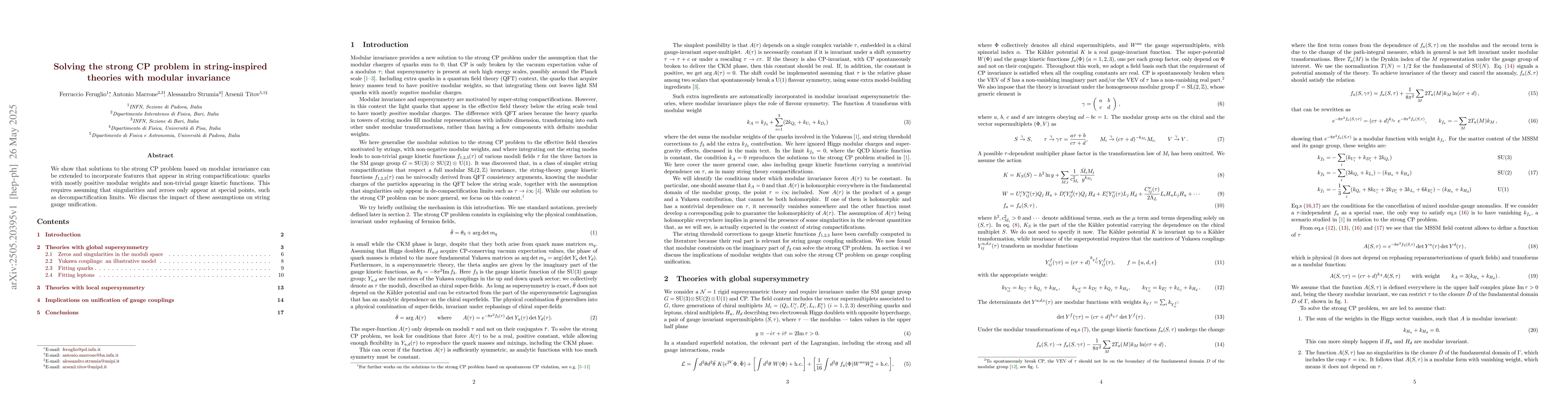 Thumbnail for Solving the strong CP problem in string-inspired theories with modular
  invariance