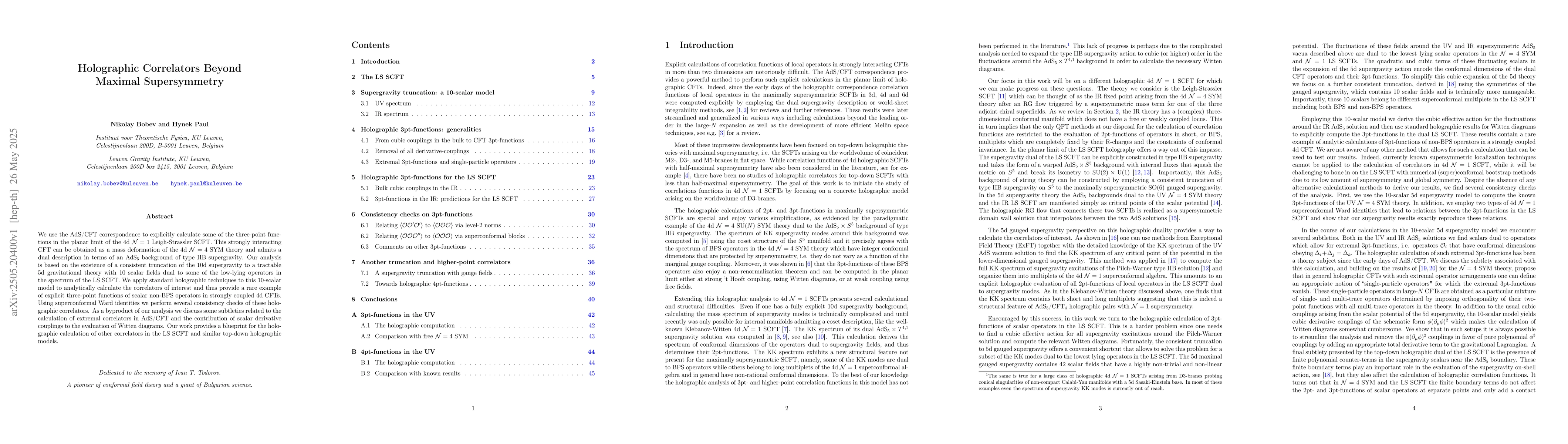 Thumbnail for Holographic Correlators Beyond Maximal Supersymmetry