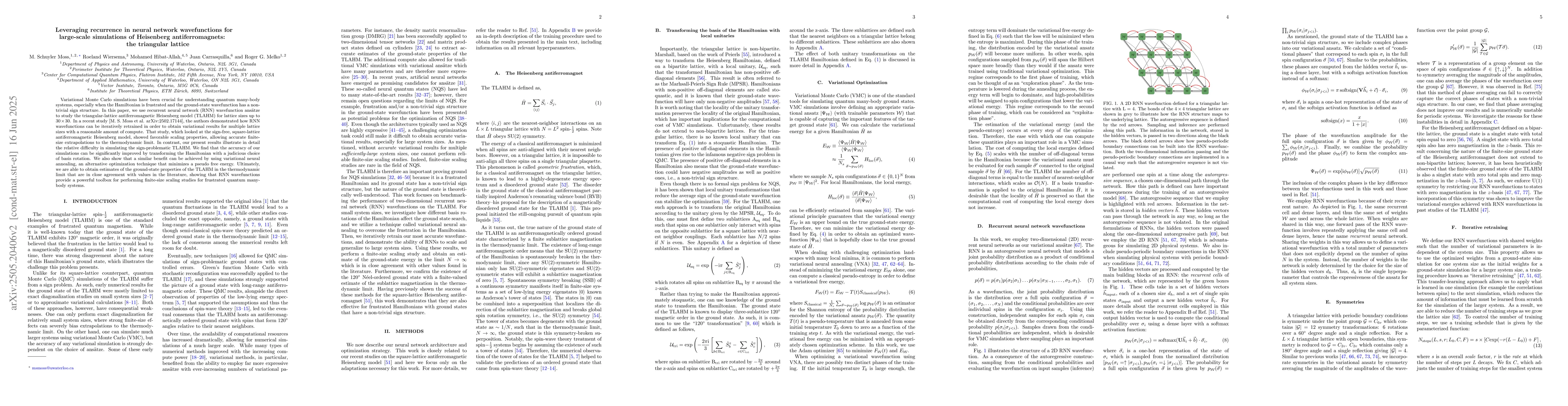 Thumbnail for Leveraging recurrence in neural network wavefunctions for large-scale
  simulations of Heisenberg antiferromagnets: the triangular lattice