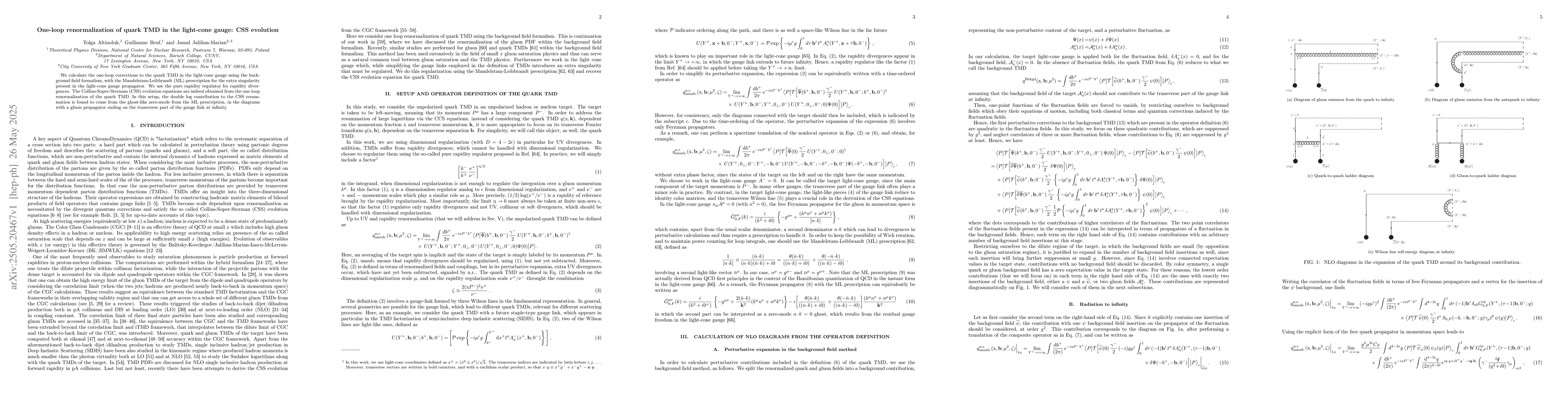 Thumbnail for One-loop renormalization of quark TMD in the light-cone gauge: CSS
  evolution