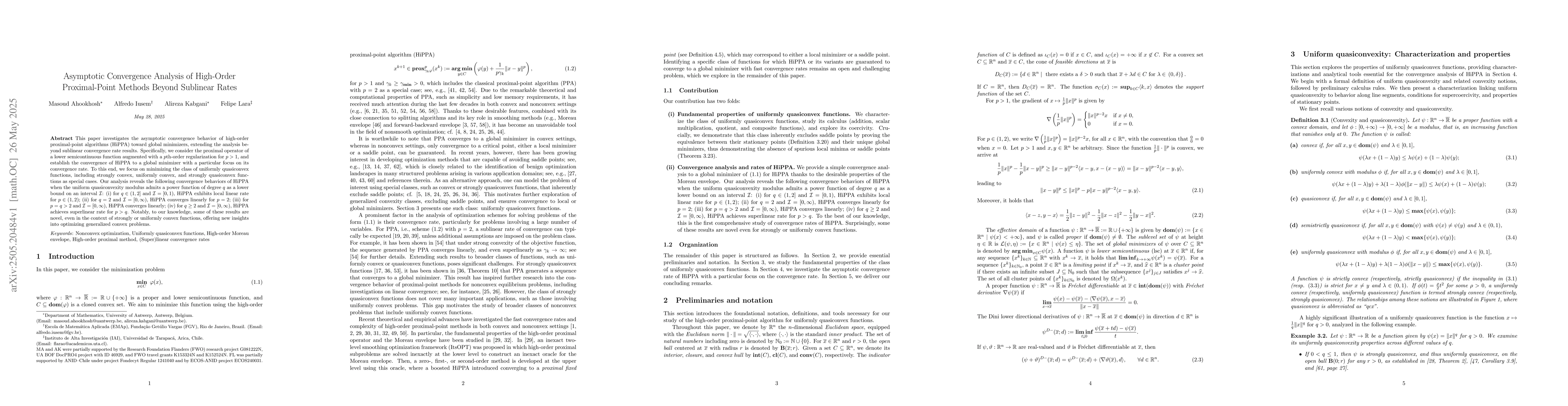 Thumbnail for Asymptotic Convergence Analysis of High-Order Proximal-Point Methods
  Beyond Sublinear Rates