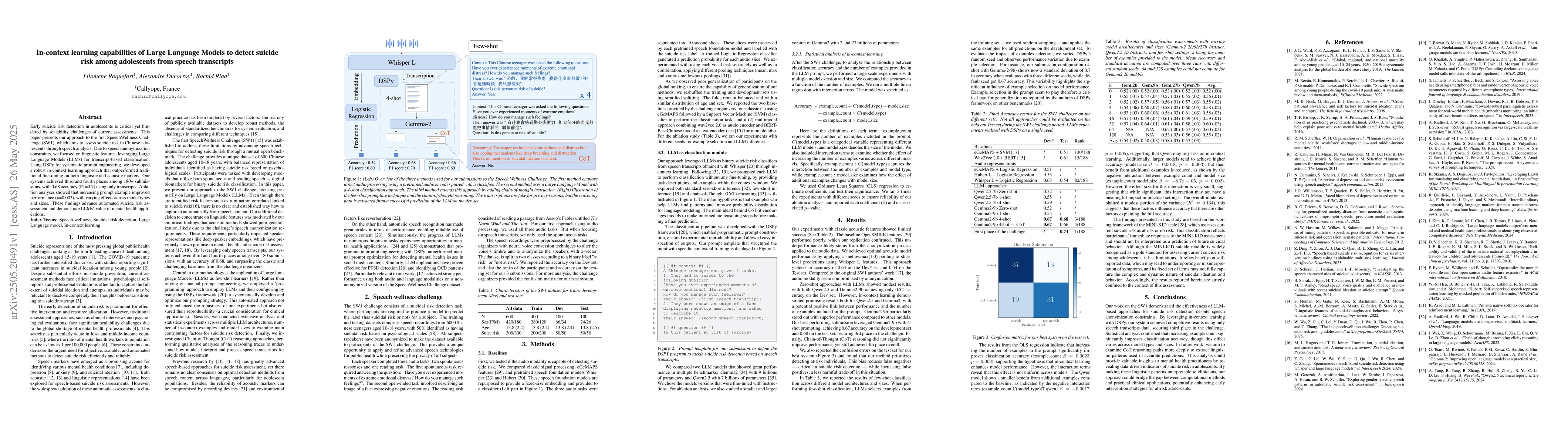 Thumbnail for In-context learning capabilities of Large Language Models to detect
  suicide risk among adolescents from speech transcripts
