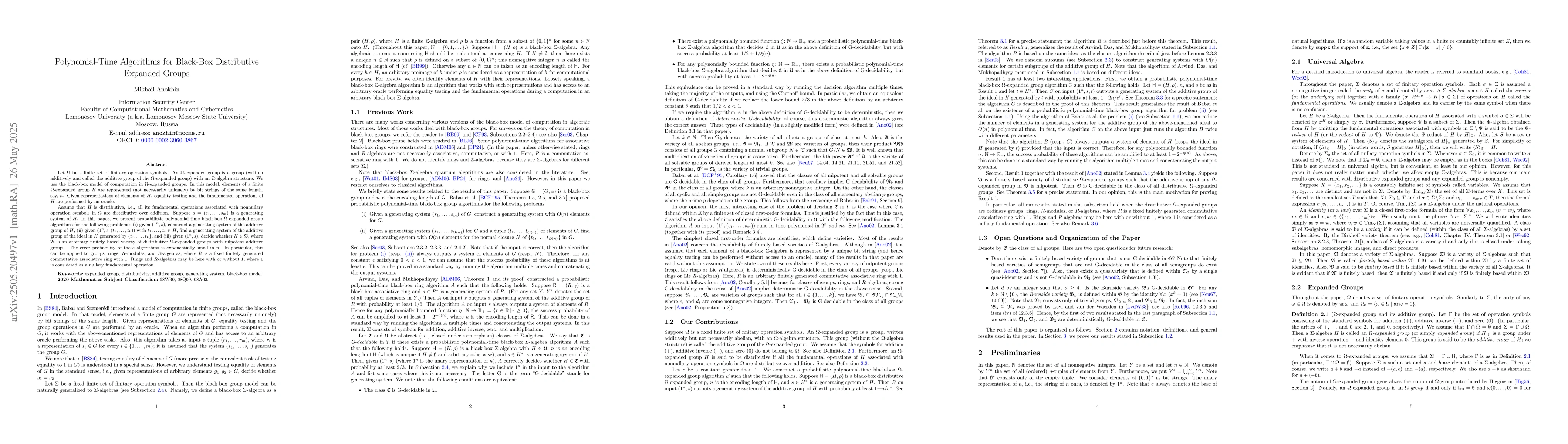Thumbnail for Polynomial-Time Algorithms for Black-Box Distributive Expanded Groups