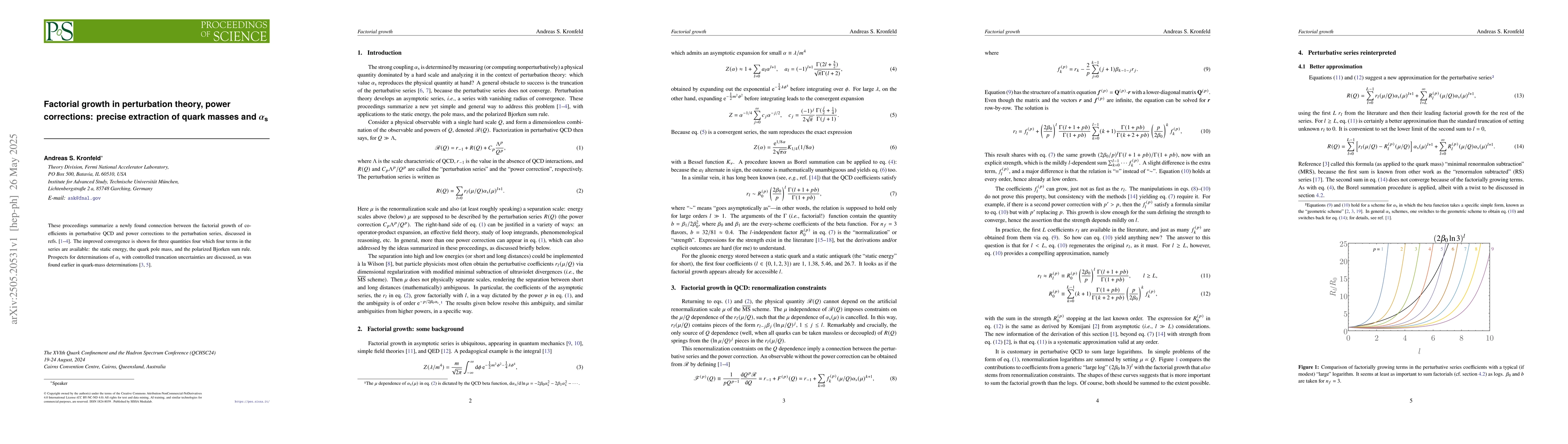 Thumbnail for Factorial growth in perturbation theory, power corrections: precise
  extraction of quark masses and $α_\text{s}$