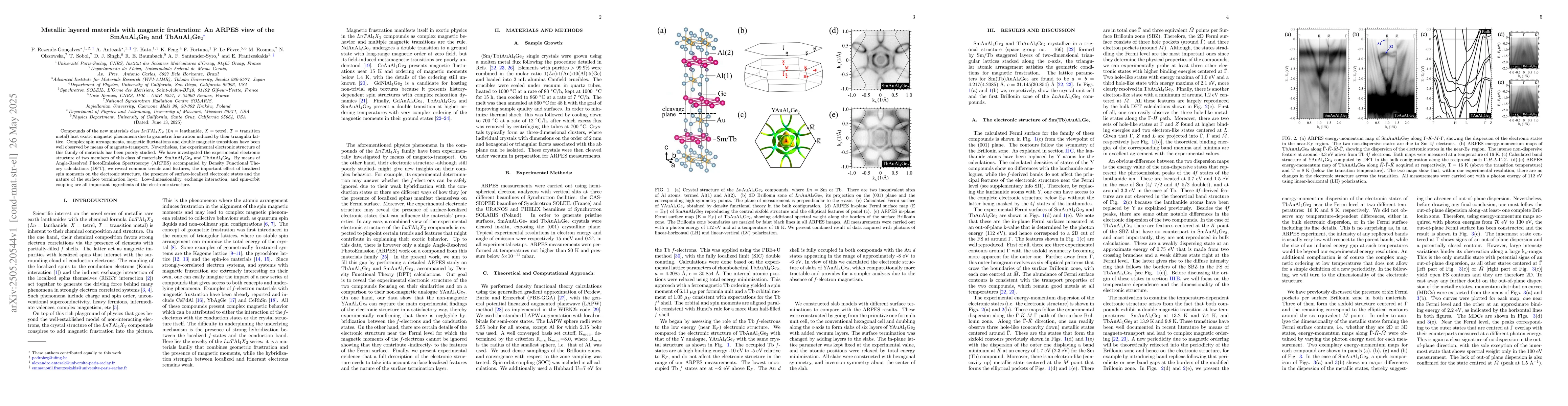 Thumbnail for Metallic layered materials with magnetic frustration: An ARPES view of
  the SmAuAl$_4$Ge$_2$ and TbAuAl$_4$Ge$_2$