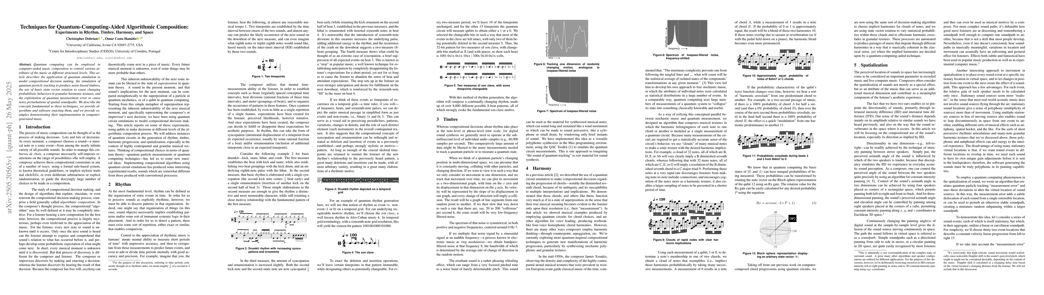 Thumbnail for Techniques for Quantum-Computing-Aided Algorithmic Composition:
  Experiments in Rhythm, Timbre, Harmony, and Space