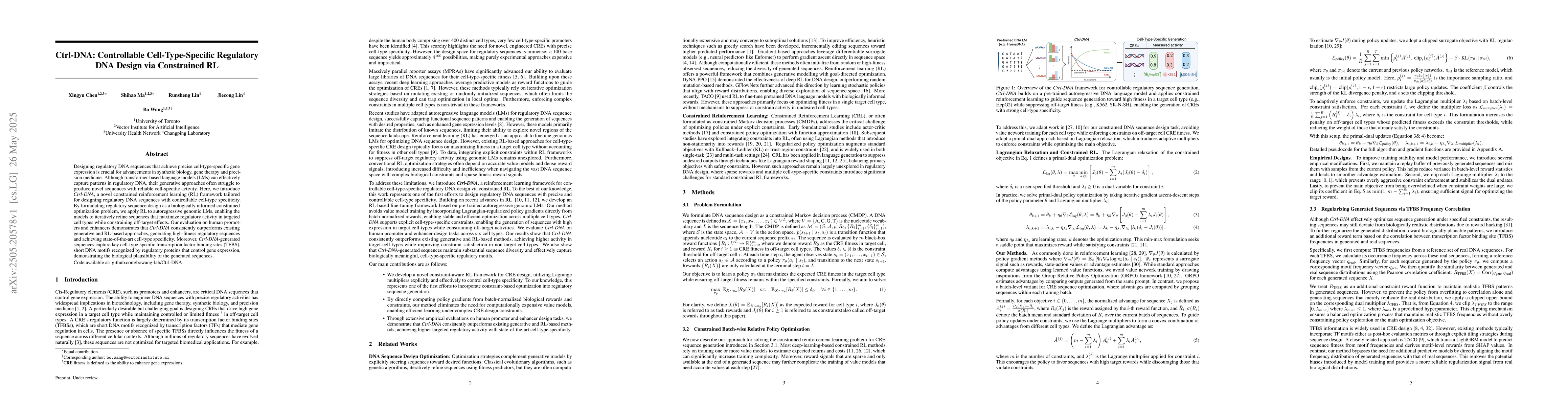 Thumbnail for Ctrl-DNA: Controllable Cell-Type-Specific Regulatory DNA Design via
  Constrained RL