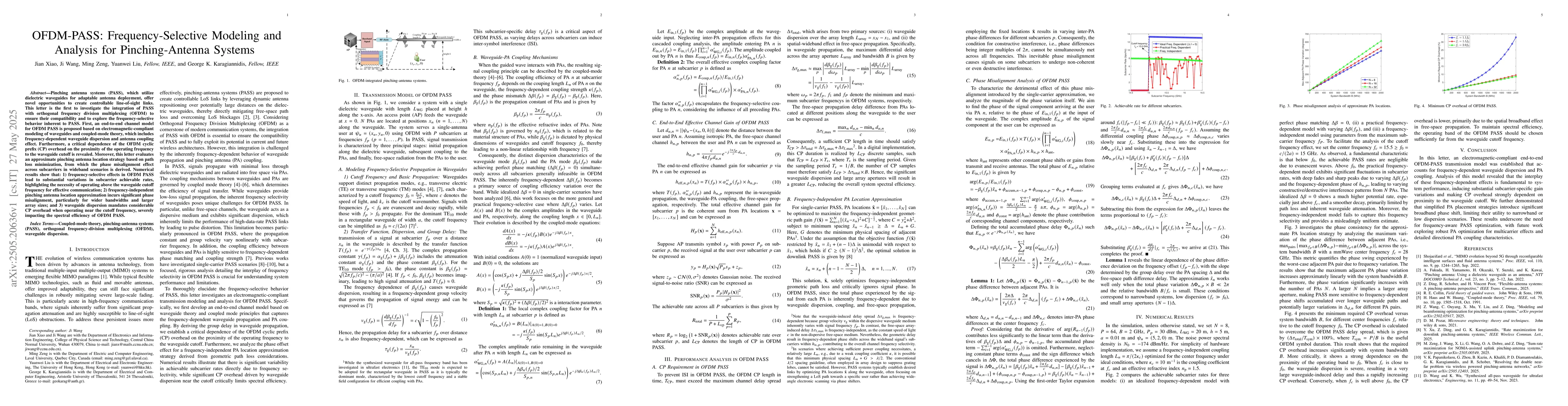 Thumbnail for OFDM-PASS: Frequency-Selective Modeling and Analysis for
  Pinching-Antenna Systems