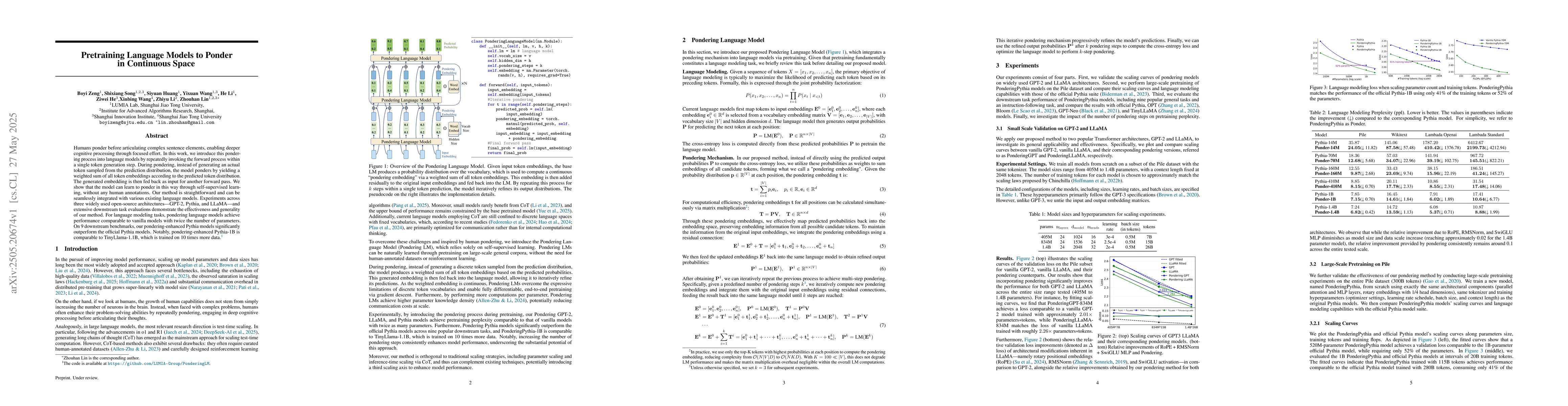 Thumbnail for Pretraining Language Models to Ponder in Continuous Space
