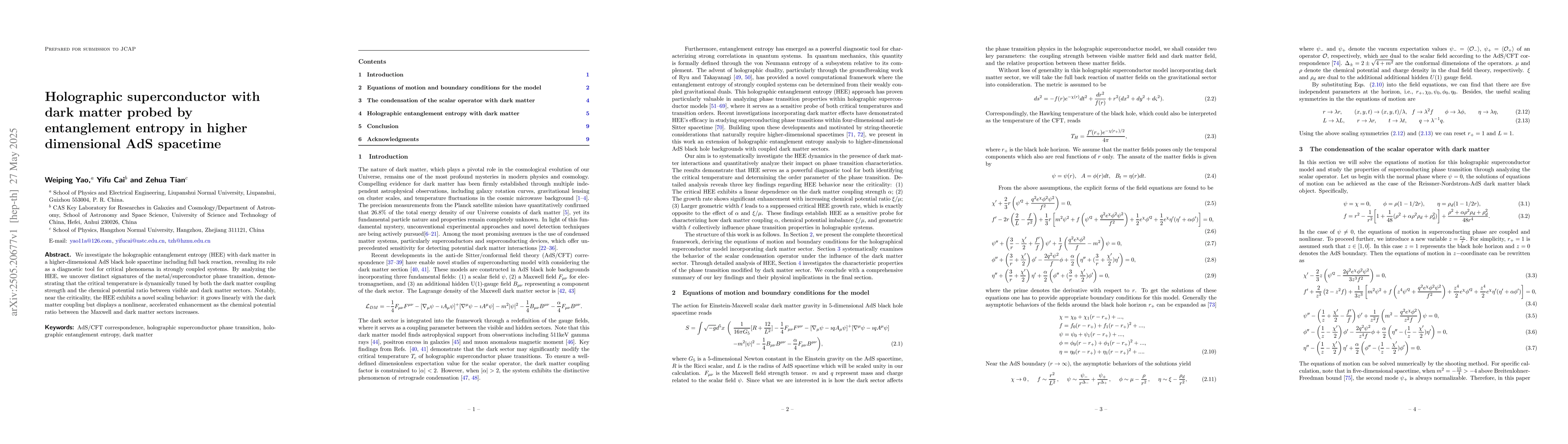 Thumbnail for Holographic superconductor with dark matter probed by entanglement
  entropy in higher dimensional AdS spacetime