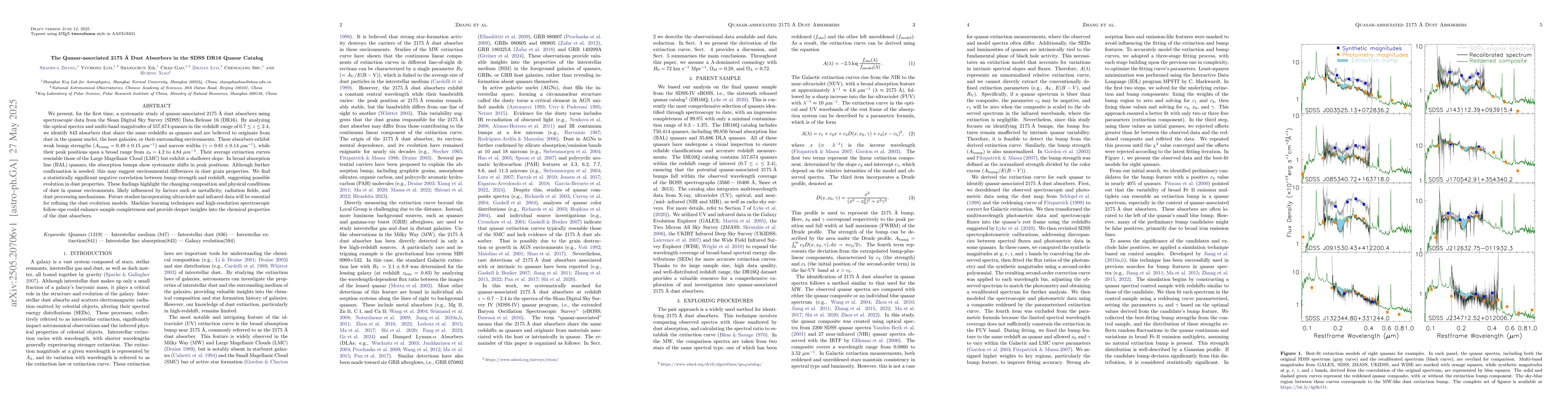 Thumbnail for The Quasar-associated 2175 Å Dust Absorbers in the SDSS DR16 Quasar
  Catalog