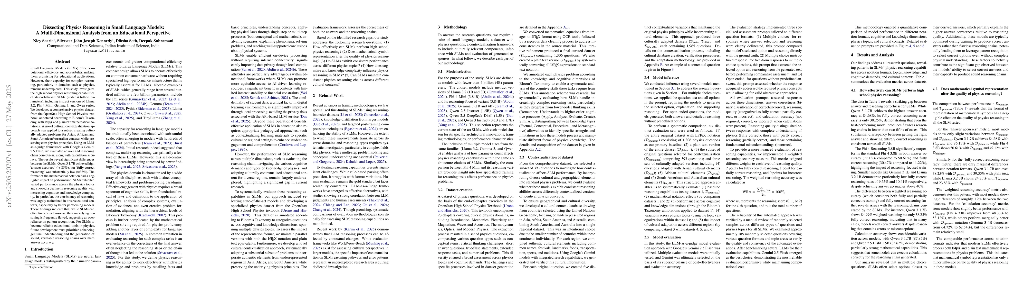 Thumbnail for Dissecting Physics Reasoning in Small Language Models: A
  Multi-Dimensional Analysis from an Educational Perspective