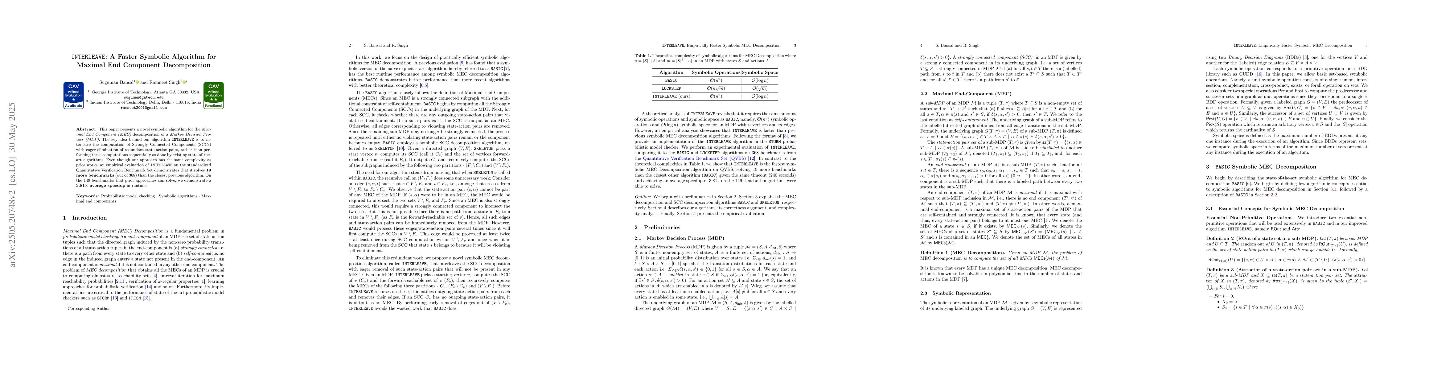 Thumbnail for INTERLEAVE: A Faster Symbolic Algorithm for Maximal End Component
  Decomposition