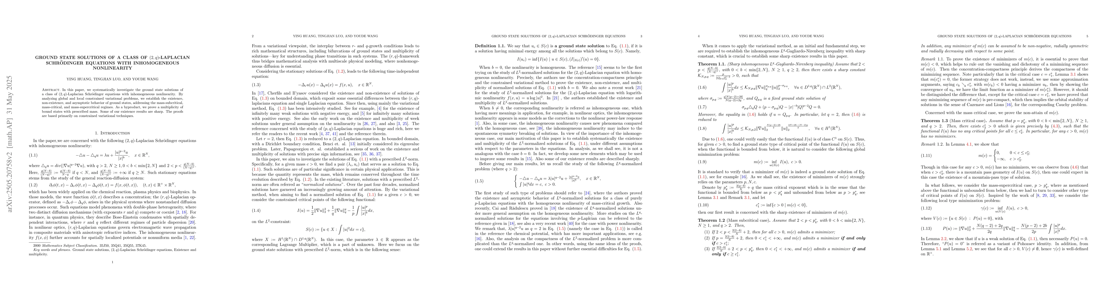 Thumbnail for $L^2$-normalized solutions of a class of $(2,q)$-Laplacian Schrödinger
  equations with inhomogeneous nonlinearity
