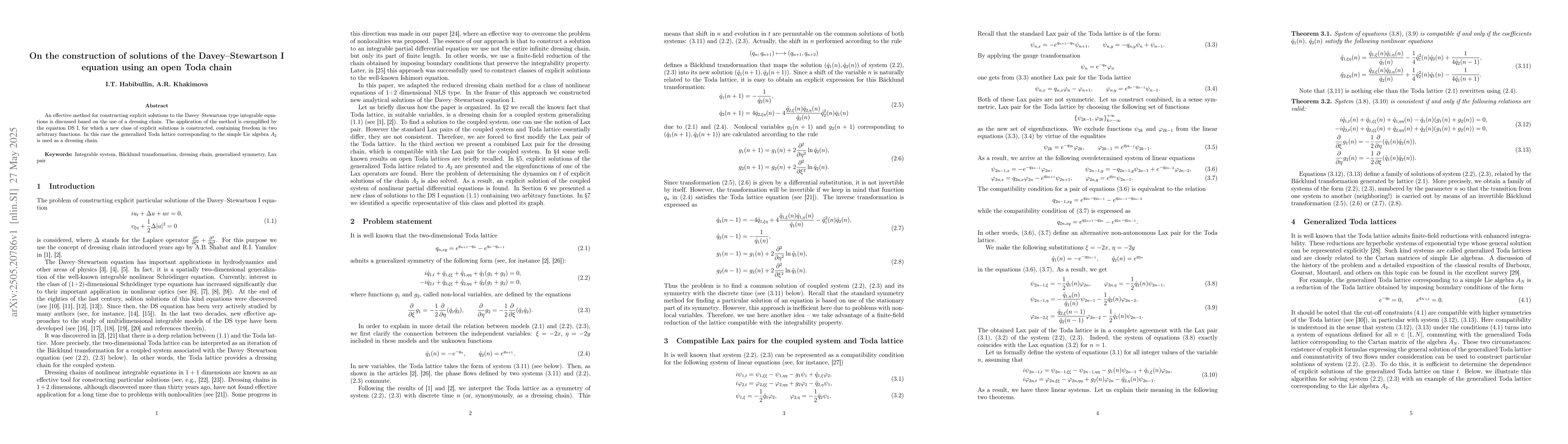 Thumbnail for On the construction of solutions of the Davey--Stewartson I equation
  using an open Toda chain