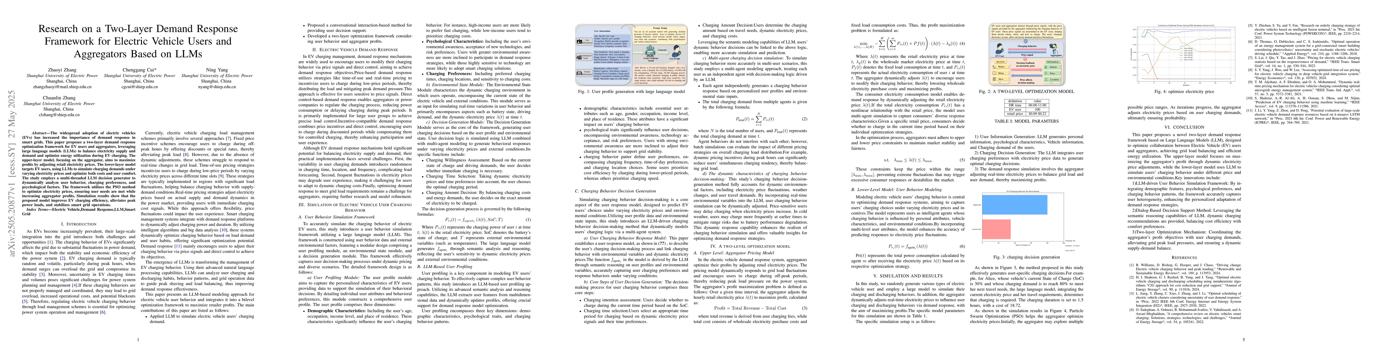 Thumbnail for Research on a Two-Layer Demand Response Framework for Electric Vehicle
  Users and Aggregators Based on LLMs